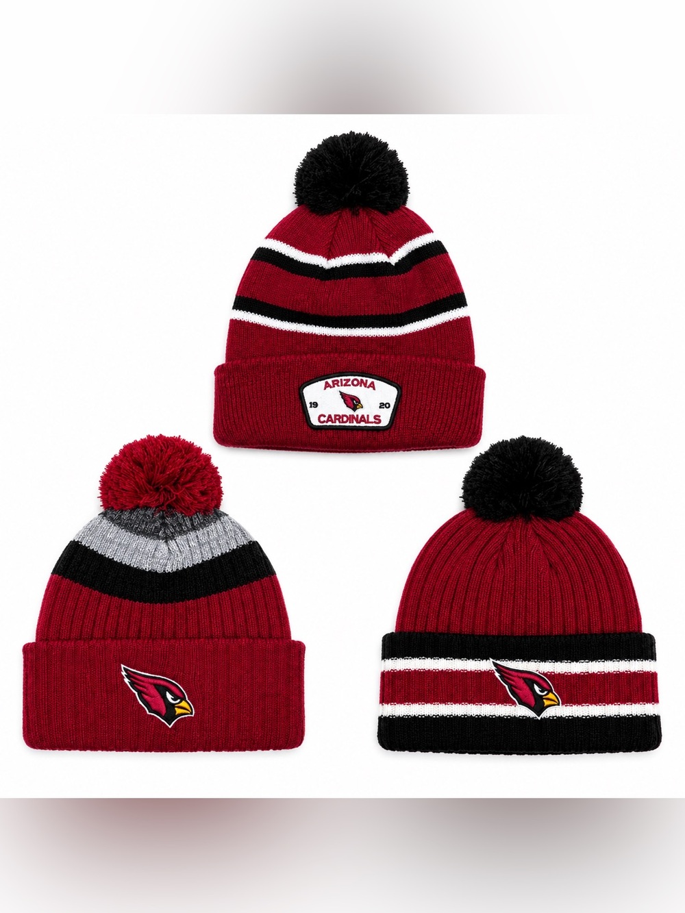 Team Apparel Arizona Cardinals NFL Beanie Hats Lot of 3 Knit Cap